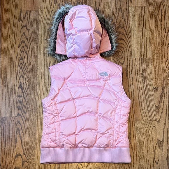 The North Face Pink Down Puffer Vest with Faux Fur Trim - Picture 3 of 12
